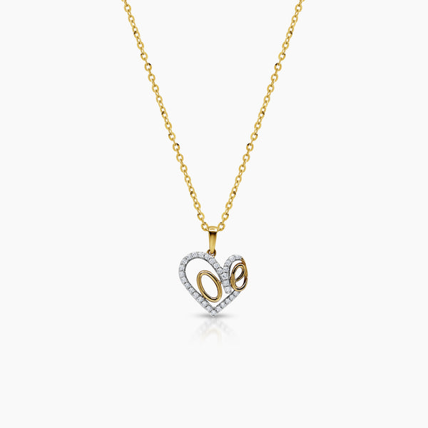 DIAMOND LOVE LADIES NECKLACE AND PENDANT WITH 30=0.19 / 2.20  CARAT DIAMONDS IN 14K YELLOW AND WHITE GOLD