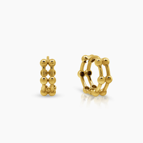 ROUND BEADED LADIES HOOP EARRINGS IN (SAUDI) 18K YELLOW GOLD