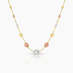 TRI-COLOR TEXTURED BEADS LADIES NECKLACE IN (SAUDI) 18K YELLOW, WHITE AND ROSE GOLD
