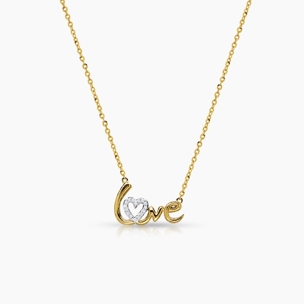 DIAMOND LOVE LADIES NECKLACE AND PENDANT WITH 16=0.07 / 2.71 CARAT DIAMONDS IN 14K YELLOW AND WHITE GOLD