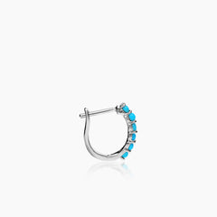 TURQUOISE LADIES HOOP EARRINGS WITH 12TQ=0.36 / 1.63 IN 18K WHITE GOLD
