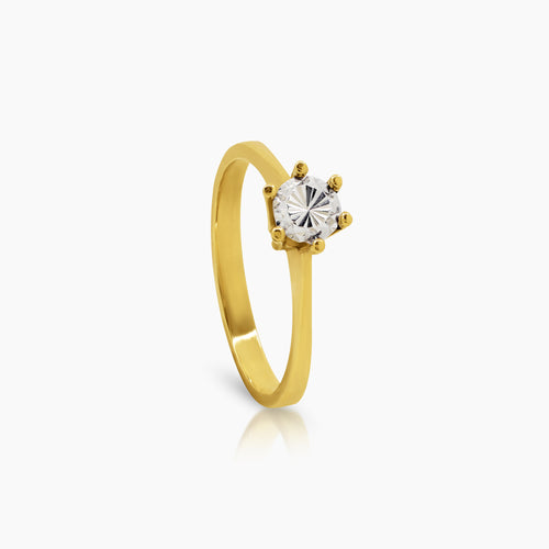8" TWO TONE ROUND CUT WITH WHITE GOLD STONE LADIES RING IN (SAUDI) 18K YELLOW AND WHITE GOLD