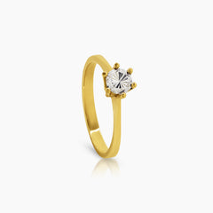 8" TWO TONE ROUND CUT WITH WHITE GOLD STONE LADIES RING IN (SAUDI) 18K YELLOW AND WHITE GOLD
