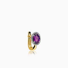 DIAMOND AND AMETHYST LADIES HOOP EARRINGS WITH 36=0.097 / TA2-5x7 MM CARAT DIAMONDS IN 14K YELLOW GOLD