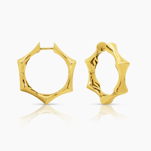 ROUND BAMBOO LADIES HOOP EARRINGS IN (ITALIAN) 18K YELLOW GOLD