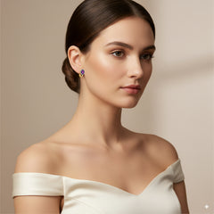 DIAMOND AND AMETHYST LADIES HOOP EARRINGS WITH 36=0.097 / TA2-5x7 MM CARAT DIAMONDS IN 14K YELLOW GOLD