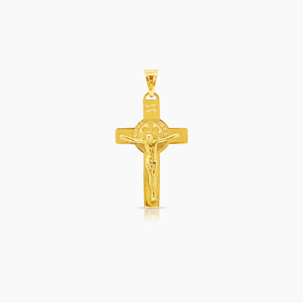 CRUCIFIX WITH SAINT BENEDICT MEDAL (26 MM) IN 18K YELLOW GOLD