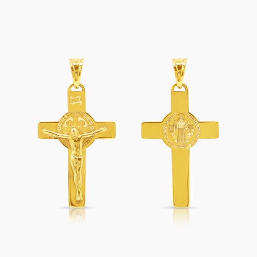 CRUCIFIX WITH SAINT BENEDICT MEDAL (30 MM) IN 18K YELLOW GOLD