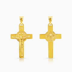 CRUCIFIX WITH SAINT BENEDICT MEDAL (30 MM) IN 18K YELLOW GOLD