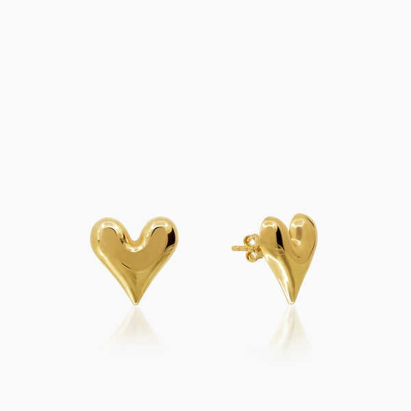 SKINNY PUFF HEART LADIES STUD EARRINGS IN (SAUDI) 18K YELLOW GOLD