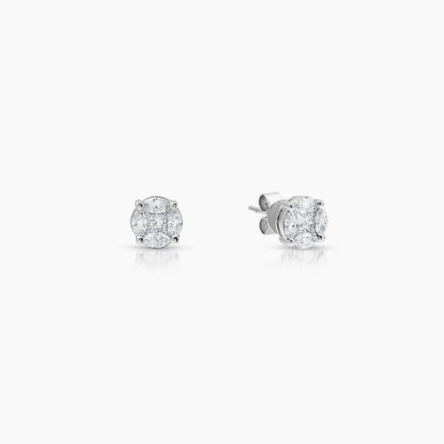 ROUND CUT DIAMOND LADIES STUD EARRINGS WITH 2=0.40 / 8=0.84 / 2.50 / 2.80 CARAT DIAMONDS IN 18K WHITE GOLD