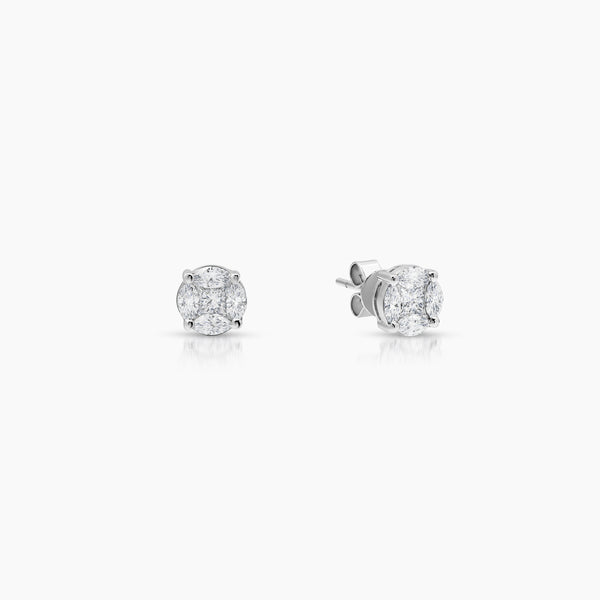 ROUND CUT DIAMOND LADIES STUD EARRINGS WITH 2=0.40 / 8=0.84 / 2.50 / 2.80 CARAT DIAMONDS IN 18K WHITE GOLD