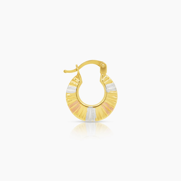 TRI-COLOR TEXTURED LADIES HOOP EARRINGS IN (SAUDI) 18K YELLOW, WHITE AND ROSE GOLD