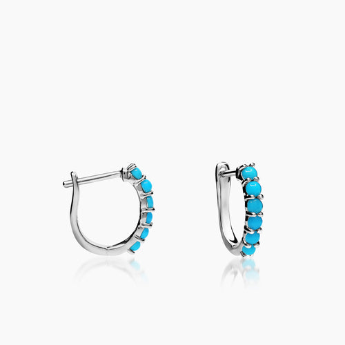 TURQUOISE LADIES HOOP EARRINGS WITH 12TQ=0.36 / 1.63 IN 18K WHITE GOLD