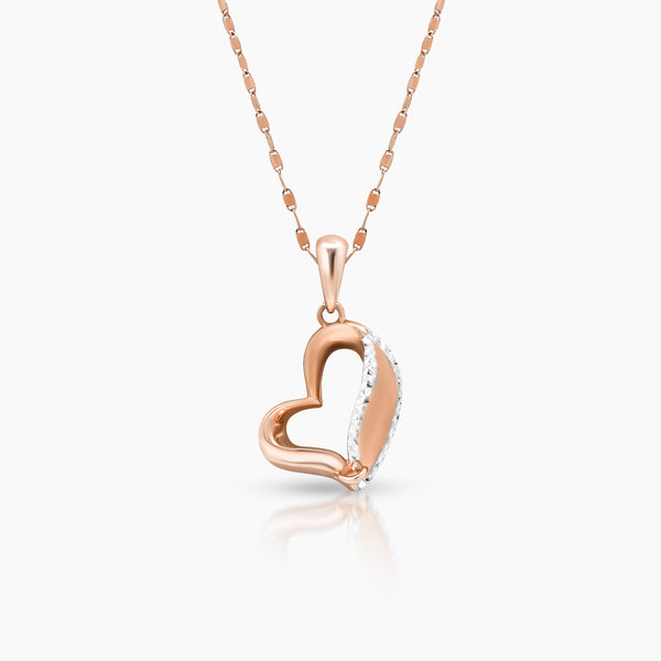 EMBOSSED HEART LADIES NECKLACE AND PENDANT IN (SAUDI) 18K ROSE AND WHITE GOLD