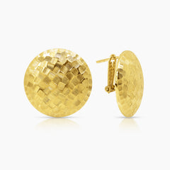 BASKET WEAVE L LADIES HOOP EARRINGS IN (SAUDI) 18K YELLOW GOLD