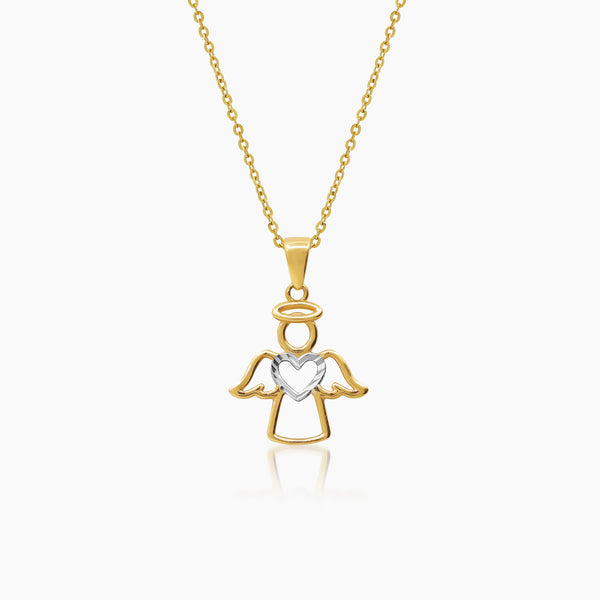 TWO TONE HEART ANGEL LADIES NECKLACE AND PENDANT IN (ITALIAN) 18K YELLOW GOLD
