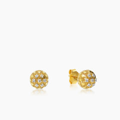 DIAMOND BASKET WEAVE LADIES STUD EARRINGS WITH 14=0.10 / 1.44 / 1.8 CARAT DIAMONDS IN 18K YELLOW GOLD
