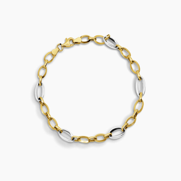 TWO TONE LINK CHAIN BRACELET IN (SAUDI) 18K YELLOW AND WHITE GOLD