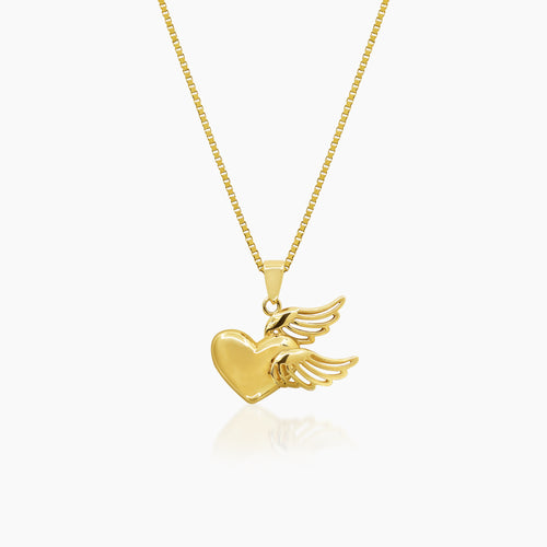 WINGED HEART NECKLACE AND PENDANT IN (SAUDI) I8K YELLOW GOLD