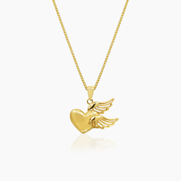 WINGED HEART NECKLACE AND PENDANT IN (SAUDI) I8K YELLOW GOLD