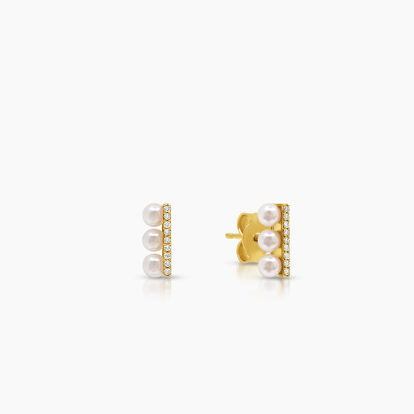 SEMI-ROUND PEARL LADIES STUD EARRINGS IN 18K YELLOW GOLD
