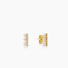 SEMI-ROUND PEARL LADIES STUD EARRINGS IN 18K YELLOW GOLD