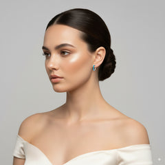 TURQUOISE LADIES HOOP EARRINGS WITH 12TQ=0.36 / 1.63 IN 18K WHITE GOLD