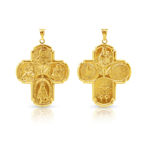 4 WAY MIRIAM CROSS MEDAL (35 MM) IN (SPANISH) 18K YELLOW GOLD