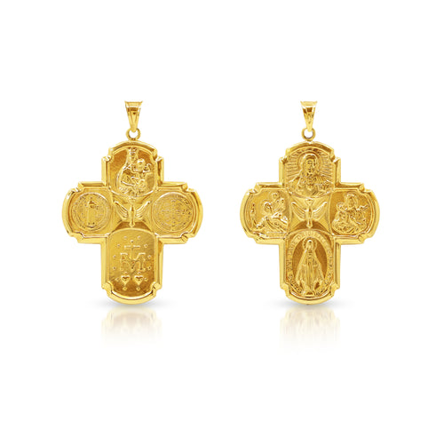4 WAY MIRIAM CROSS MEDAL (34 MM) IN (SPANISH) 18K YELLOW GOLD