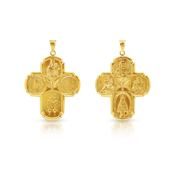 4 WAY MIRIAM CROSS MEDAL (34 MM) IN (SPANISH) 18K YELLOW GOLD