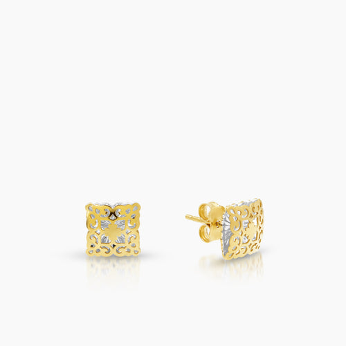TWO TONE CLOVER LADIES STUD EARRINGS IN (ITALIAN) 18K YELLOW AND WHITE GOLD