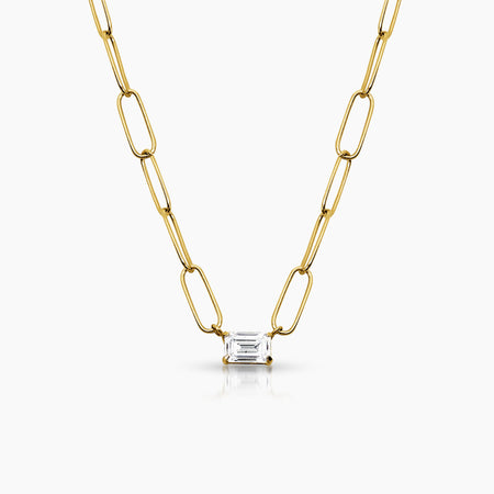 EMERALD CUT DIAMOND LADIES NECKLACE AND PENDANT WITH 1EM=0.37 / 3.55 CARAT DIAMONDS  IN 18K YELLOW GOLD