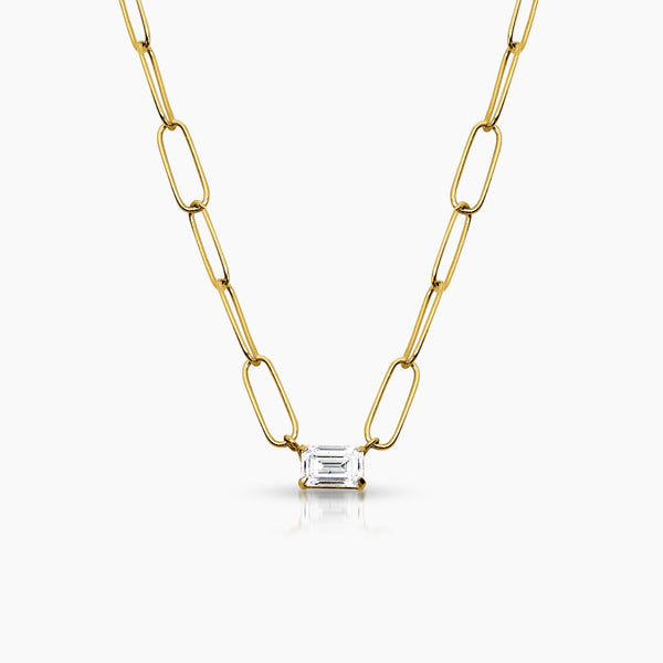 EMERALD CUT DIAMOND LADIES NECKLACE AND PENDANT WITH 1EM=0.37 / 3.55 CARAT DIAMONDS  IN 18K YELLOW GOLD