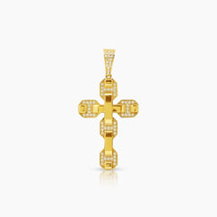 CROSS MEDAL WITH CUBIC ZIRCONIA (CZ) STONE (40 MM) IN 18K YELLOW GOLD