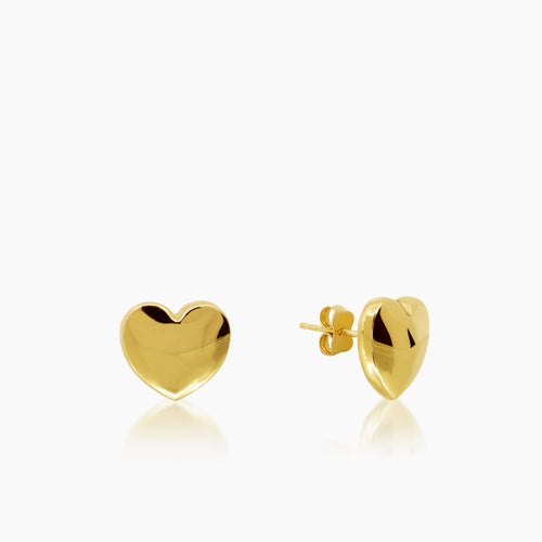 PUFF HEART LADIES STUD EARRINGS IN (ITALIAN) 18K YELLOW GOLD