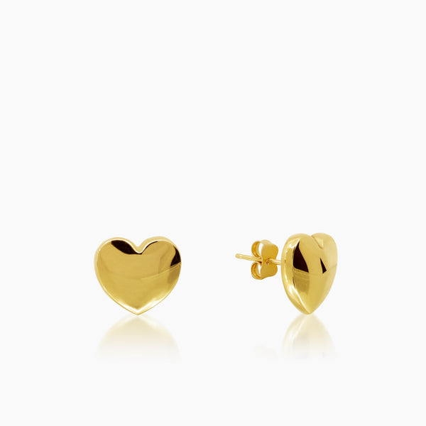 PUFF HEART LADIES STUD EARRINGS IN (ITALIAN) 18K YELLOW GOLD