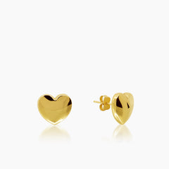 PUFF HEART LADIES STUD EARRINGS IN (ITALIAN) 18K YELLOW GOLD