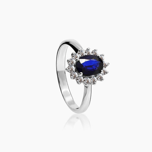 7 - DIAMOND AND SAPPHIRE LADIES RINGS WITH 1SAPPAZ=0.96 / 14=0.X CARAT DIAMONDS IN 18K WHITE GOLD