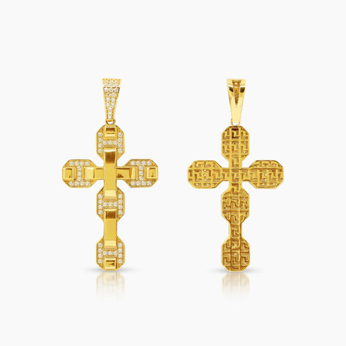 CROSS MEDAL WITH CUBIC ZIRCONIA (CZ) STONE (40 MM) IN 18K YELLOW GOLD