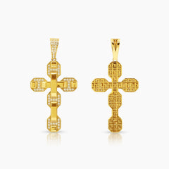 CROSS MEDAL WITH CUBIC ZIRCONIA (CZ) STONE (40 MM) IN 18K YELLOW GOLD