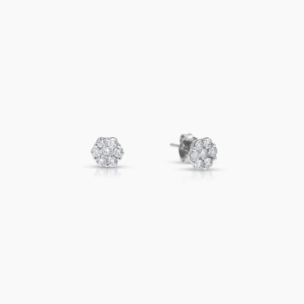ROUND CUT DIAMOND LADIES STUD EARRINGS WITH 14=1.0 / 1.9 / 1.65 CARAT DIAMONDS IN 18K WHITE GOLD