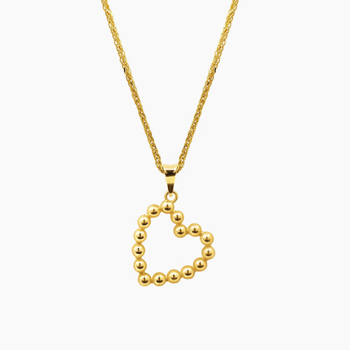 OPEN BEADED HEART NECKLACE IN (SAUDI) 18K YELLOW GOLD