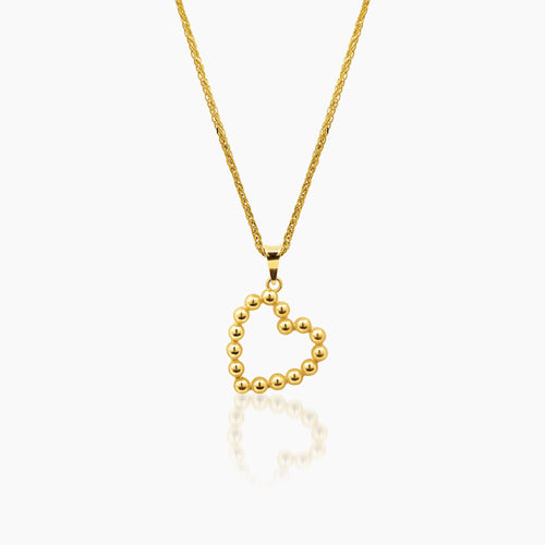 OPEN BEADED HEART NECKLACE AND PENDANT IN (SAUDI) 18K YELLOW GOLD