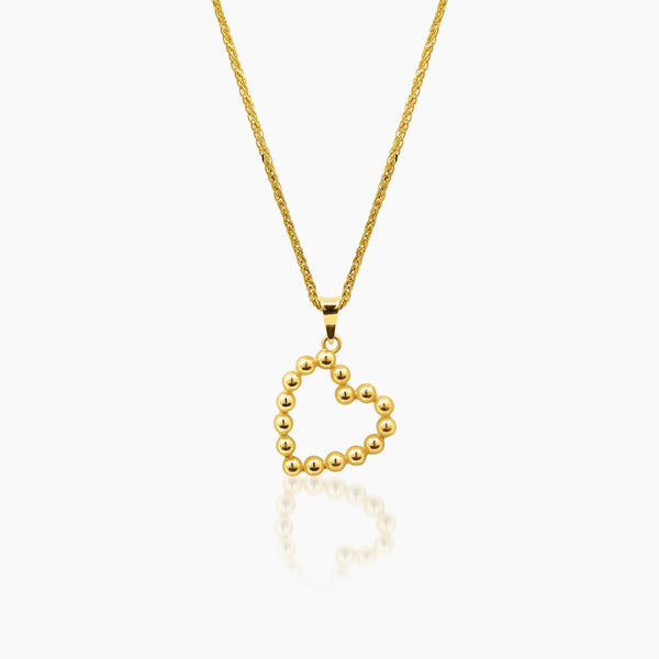 OPEN BEADED HEART NECKLACE AND PENDANT IN (SAUDI) 18K YELLOW GOLD