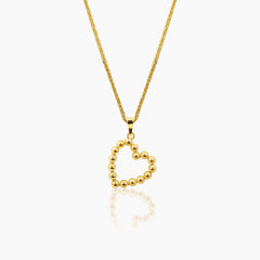 OPEN BEADED HEART NECKLACE AND PENDANT IN (SAUDI) 18K YELLOW GOLD