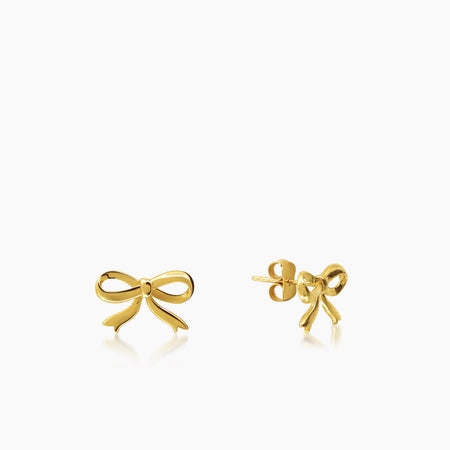 RIBBON BOW LADIES STUD EARRINGS IN (ITALIAN) 14K YELLOW GOLD