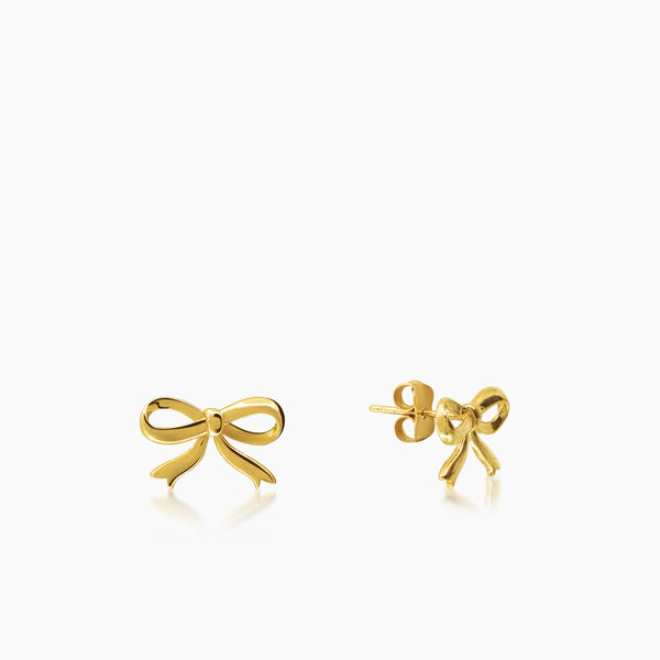 RIBBON BOW LADIES STUD EARRINGS IN (ITALIAN) 14K YELLOW GOLD