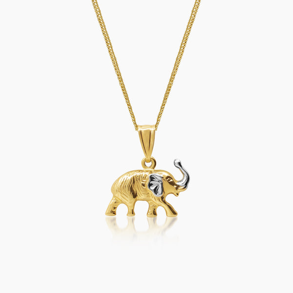 TWO TONE ELEPHANT LADIES NECKLACE AND PENDANT IN (ITALIAN) 18K YELLOW AND WHITE GOLD