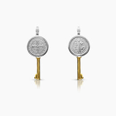 TWO TONE SAINT BENEDICT KEY MEDAL 28 mm (H) X 13 mm (L) IN (ITALIAN) 14K YELLOW AND WHITE GOLD
